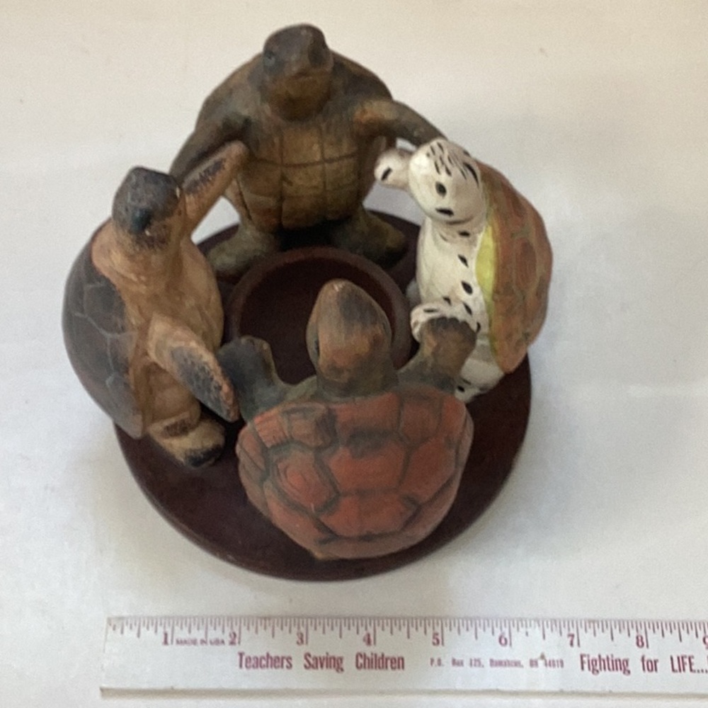 2002 Penco Circle Of Friends Turtle Quartet Holding Hands Rustic Candle Holder - Picture 5 of 10